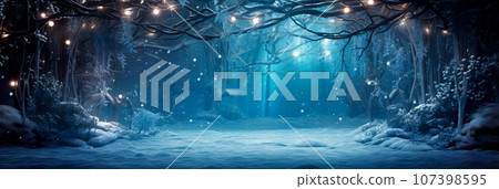holiday background in a mystical winter forest, with ethereal lights, mythical creatures, and a hidden doorway to a magical world. Generative AI holiday background in a mystical winter forest, with ethereal lights, mythical creatures, and a hidden doorway to a magical world. Generative AI 107398595
