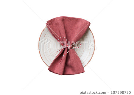 isolated christmas Plate with decor and fork and spoon. New year holiday background. Top view isolated christmas Plate with decor and fork and spoon. New year holiday background. Top view 107398750