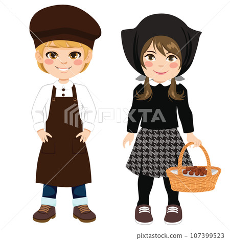 Boy And Girl With Traditional Castanyero Outfits Boy And Girl With Traditional Castanyero Outfits 107399523