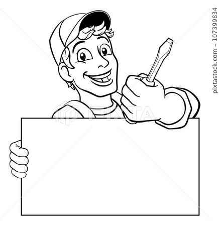 Electrician Handyman Screwdriver Cartoon Mascot Electrician Handyman Screwdriver Cartoon Mascot 107399834