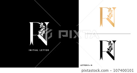 RN initial letters monogram logotype template with floral ornament for business cards elements, branding company identity, advertisement materials golden foil, collages prints, ads campaigns marketing RN initial letters monogram logotype template with floral ornament for business cards elements, branding company identity, advertisement materials golden foil, collages prints, ads campaigns marketing 107400101