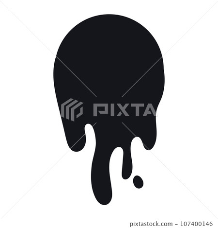 Black melt drips. Current paint or blood drop, oil flow, liquid caramel, ink, chocolate sauce splash. Vector illustration 107400146