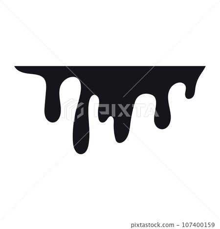 Black melt drips. Current paint or blood drop, oil flow, liquid caramel, ink, chocolate sauce splash. Vector illustration 107400159
