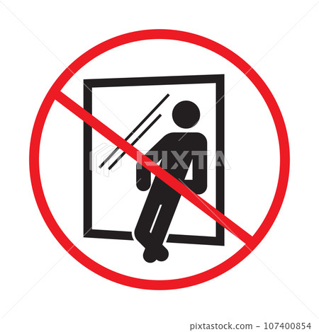 Do not lean on the glass warning prevention sign Do not lean on the glass warning prevention sign 107400854