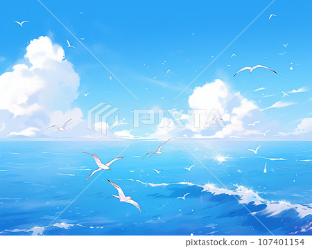 海面上漂浮的雲朵和海鷗 107401154