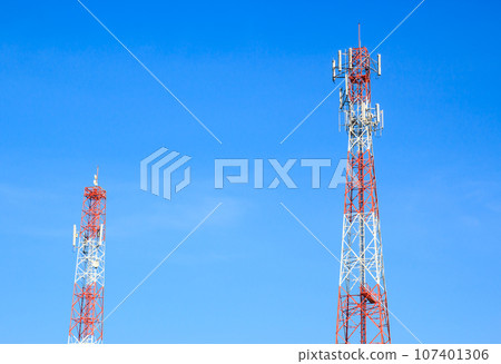 Telecommunication towers with blue sky background Telecommunication towers with blue sky background 107401306