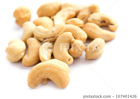 Close up cashews nut on white background 107401426