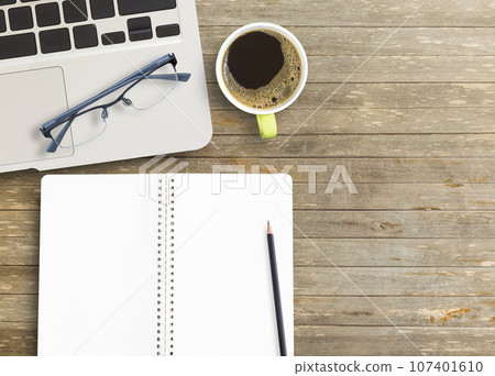 Flat lay, Blank open notebook concept Flat lay, Blank open notebook concept 107401610