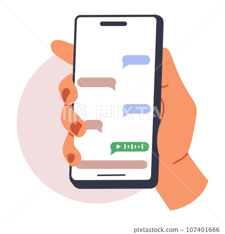 hands holding phone. Scrolling smartphone, app mail, application photo. cellphone camera. Flat vector illustration hands holding phone. Scrolling smartphone, app mail, application photo. cellphone camera. Flat vector illustration 107401666