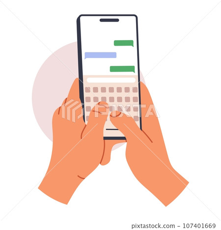 hands holding phone. Scrolling smartphone, app mail, application photo. cellphone camera. Flat vector illustration hands holding phone. Scrolling smartphone, app mail, application photo. cellphone camera. Flat vector illustration 107401669