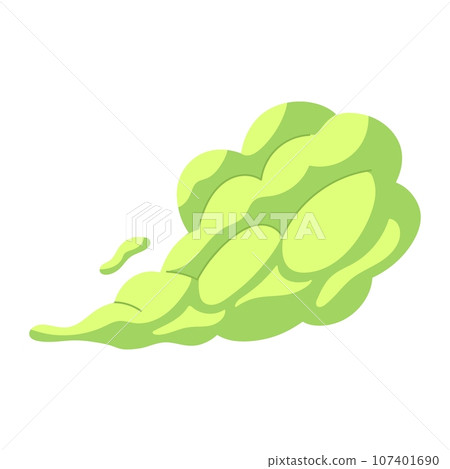 Cartoon bad smell toxic clouds. Bad smell toxic clouds. Smelling smoke. Green stink aroma and stinky smoke cartoon. Isolated vector illustration 107401690