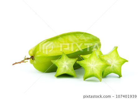 Close up star fruit carambola or star apple ( starfruit ) on white background. 107401939