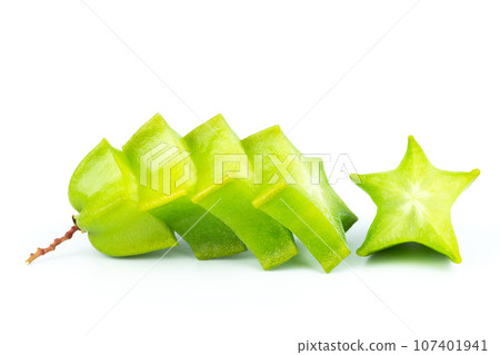 Close up star fruit carambola or star apple ( starfruit ) on white background. Star fruit with healthy food. 107401941