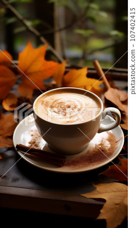Cup of tasty spicy cappuccino coffee 107402415
