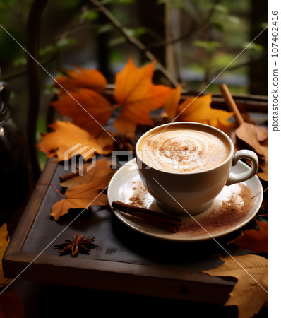 Cup of tasty spicy cappuccino coffee Cup of tasty spicy cappuccino coffee 107402416