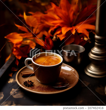 Cup of tasty pumpkin coffee 107402418