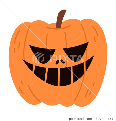 Cute Halloween Pumpkin Set. Smiling cartoon lantern faces. Helloween holiday characters in the shape of pumkin. Flat illustrations isolated on white background. 107402434