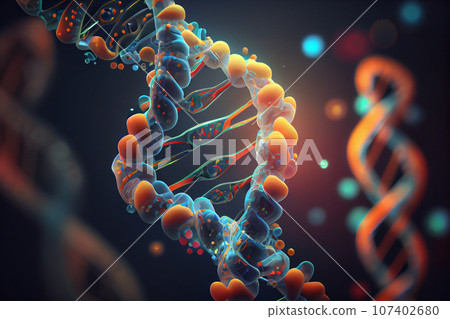 Active nerve cells and DNA, 3d rendering 107402680