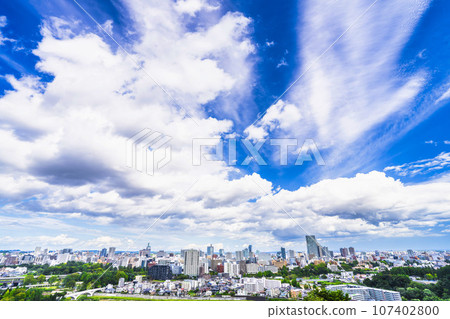 Overhead view of Sendai city in autumn seen from Sendai Castle Ruins (Aoba Castle), Aoba Ward, Sendai City 107402800