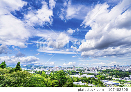 Overhead view of Sendai city in autumn seen from Sendai Castle Ruins (Aoba Castle), Aoba Ward, Sendai City Overhead view of Sendai city in autumn seen from Sendai Castle Ruins (Aoba Castle), Aoba Ward, Sendai City 107402806