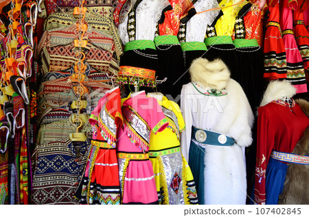 tribal dresses shop at Sapa in the north of Vietnam. tribal dresses shop at Sapa in the north of Vietnam. 107402845