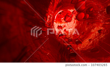 Blood vessels which red objects or molecules move. Science and medicine concept or Abstract background. 107403265