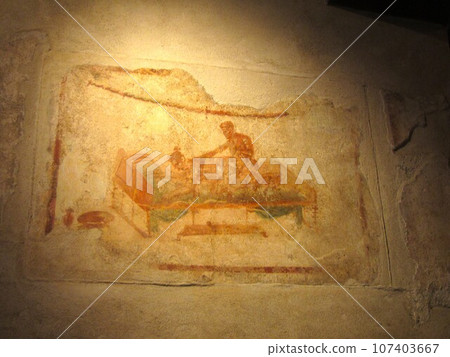Italy, Pompeii ruins, brothel murals Italy, Pompeii ruins, brothel murals 107403667