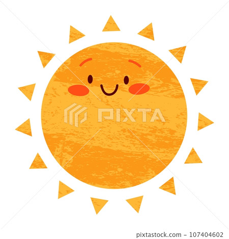 Sun character in cute style, face with a sticker. Sunshine with a smile for kids, doodled in a happy and fun way. Flat vector illustrations isolated in background. Sun character in cute style, face with a sticker. Sunshine with a smile for kids, doodled in a happy and fun way. Flat vector illustrations isolated in background. 107404602