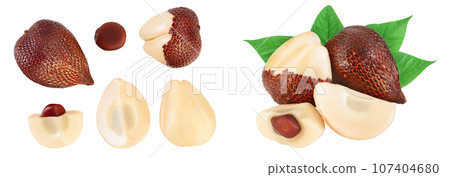 Salak snake fruit isolated on white background with full depth of field. Top view. Flat lay. 107404680