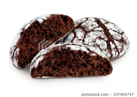 Chocolate brownie cookie isolated on white background with full depth of field 107404747