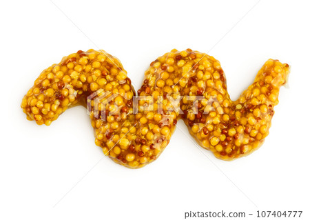 french mustard isolated on white background with full depth of field. Top view. Flat lay. 107404777