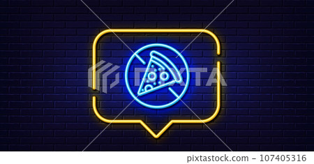 Neon light speech bubble. No food allowed line icon. Salami pizza sign. Forbidden food symbol. Neon light background. Prohibit food glow line. Brick wall banner. Vector Neon light speech bubble. No food allowed line icon. Salami pizza sign. Forbidden food symbol. Neon light background. Prohibit food glow line. Brick wall banner. Vector 107405316