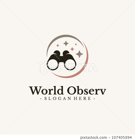 World Mission logo design vector. Globe and binocular symbol template. 107405894