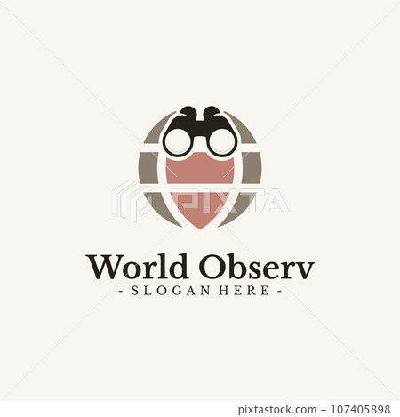 World Mission logo design vector. Globe and binocular symbol template. World Mission logo design vector. Globe and binocular symbol template. 107405898