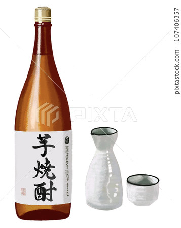 Potato shochu (no potato picture) with sake cup Potato shochu (no potato picture) with sake cup 107406357