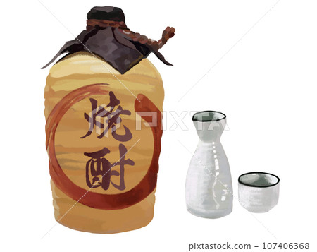 Shochu (earthenware bottle) with sake cup Shochu (earthenware bottle) with sake cup 107406368