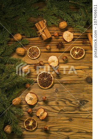 Christmas background  with spice and twigs 107406611