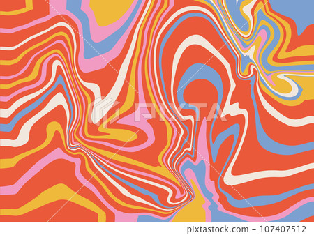 Abstract trippy background with with liquid flowing lines in vintage rainbow colors. Simple flat vector illustration. Abstract trippy background with with liquid flowing lines in vintage rainbow colors. Simple flat vector illustration. 107407512