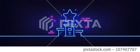 Neon light glow effect. Winner podium line icon. First place sign. Best rank star symbol. 3d line neon glow icon. Brick wall banner. Winner podium outline. Vector Neon light glow effect. Winner podium line icon. First place sign. Best rank star symbol. 3d line neon glow icon. Brick wall banner. Winner podium outline. Vector 107407787