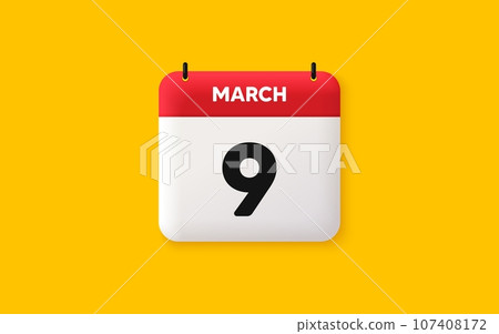 Calendar date 3d icon. 9th day of the month icon. Event schedule date. Meeting appointment time. Agenda plan, March month schedule 3d calendar and Time planner. 9th day day reminder. Vector Calendar date 3d icon. 9th day of the month icon. Event schedule date. Meeting appointment time. Agenda plan, March month schedule 3d calendar and Time planner. 9th day day reminder. Vector 107408172
