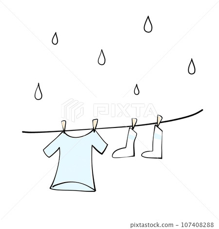 Illustration of laundry hung to dry on a rainy day Illustration of laundry hung to dry on a rainy day 107408288