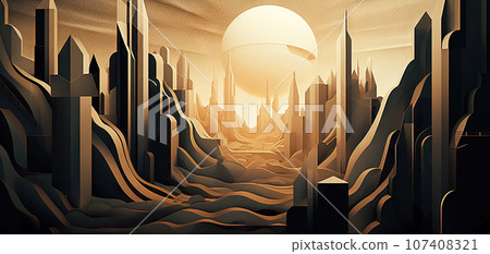 Abstract surreal castle poster. AI generative. 107408321