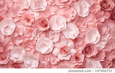 Intricately crafted paper roses in shades of pink showcase elegance and charm. AI generative 107408752