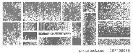 Disintegration pixels background. Dispersed pixel shapes, dotted mosaic textures. Decay on black squares, flat particles racy vector elements Disintegration pixels background. Dispersed pixel shapes, dotted mosaic textures. Decay on black squares, flat particles racy vector elements 107408986