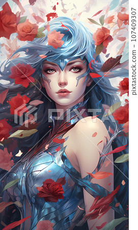 手绘卡通唯美的花丛中的女神神话英雄插画 手绘卡通唯美的花丛中的女神神话英雄插画 107409307