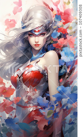 手绘卡通唯美的花丛中的女神神话英雄插画 手绘卡通唯美的花丛中的女神神话英雄插画 107409308