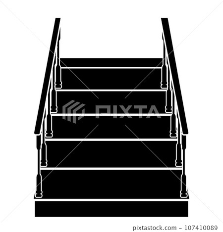 staircase for the house inside to the second floor, vector illustration, isolated black silhouette staircase for the house inside to the second floor, vector illustration, isolated black silhouette 107410089