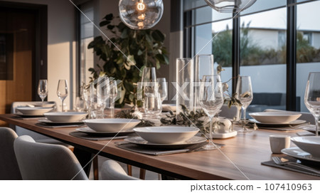 modern interior design with wood table and chairs modern interior design with wood table and chairs 107410963