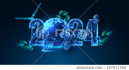 Sustianable development goals for 2024, New Year web banner in futuristic style on blue background 107411366