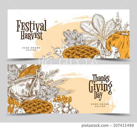 Thanksgiving holiday banners set. 107411499